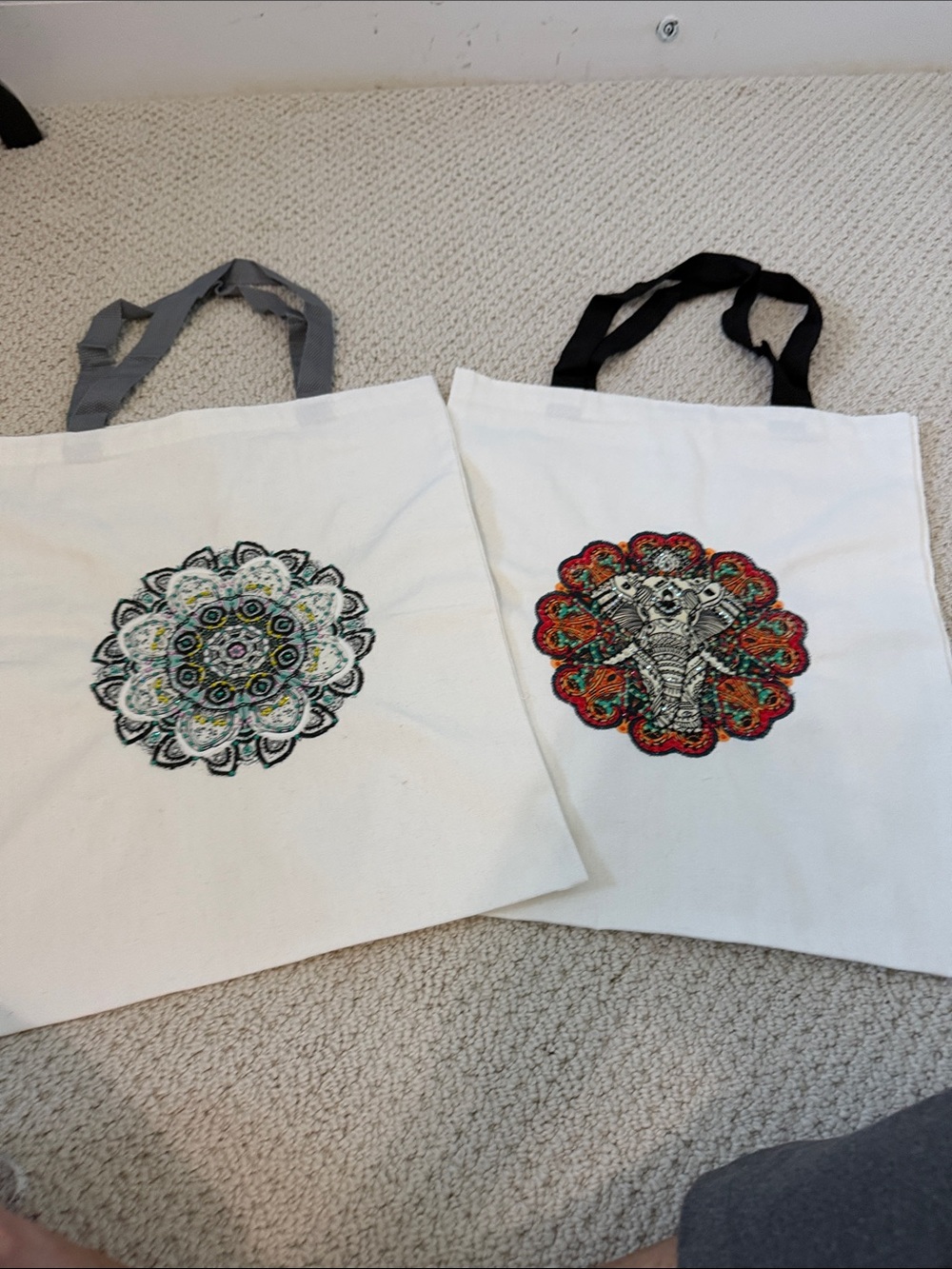 Rhinestone Mandala Canvas Tote — White with Multicolor Design
